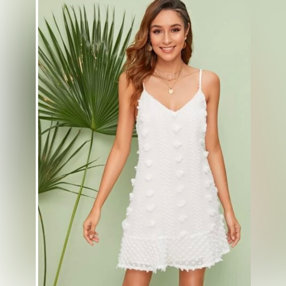 Swiss Dot Ruffle Hem white dress